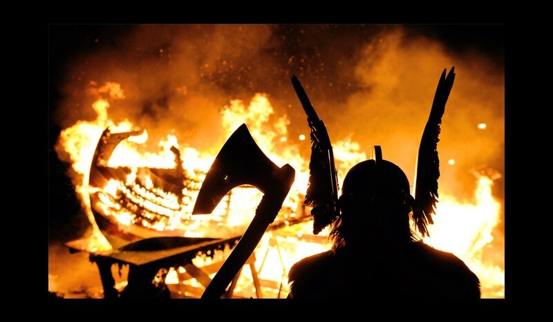 Viking funeral at night
