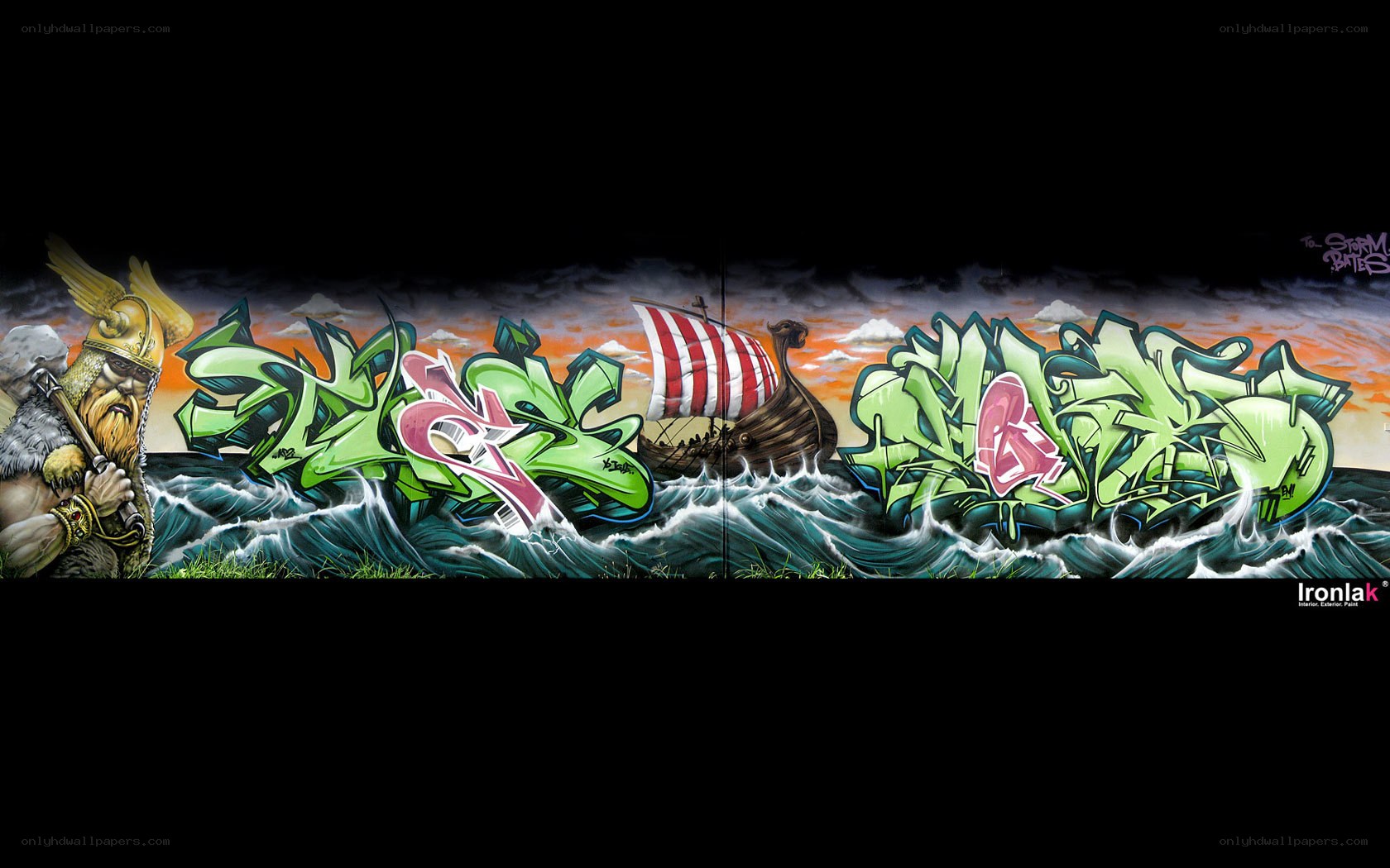 Viking graffiti art mural