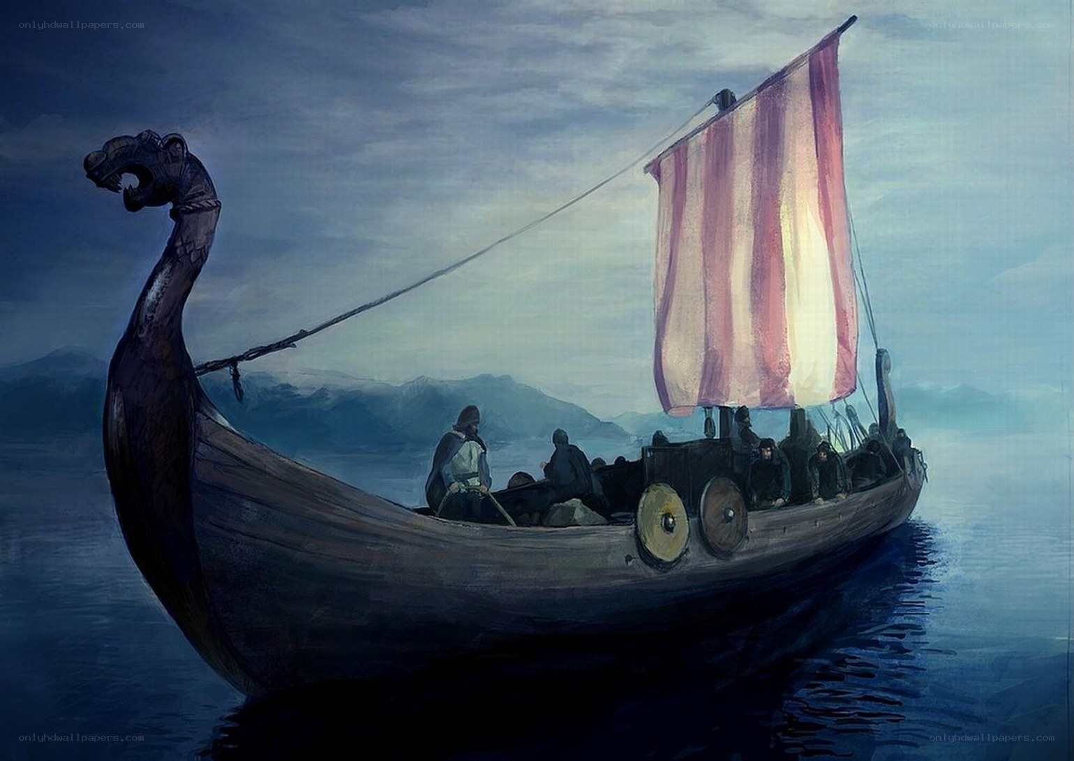 Viking longship at sea