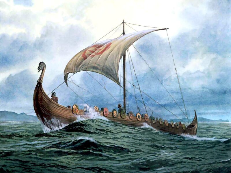Viking longship at sea
