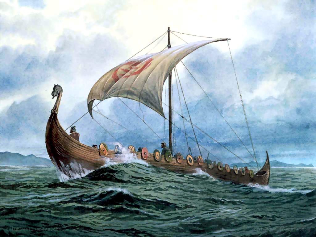 Viking longship at sea