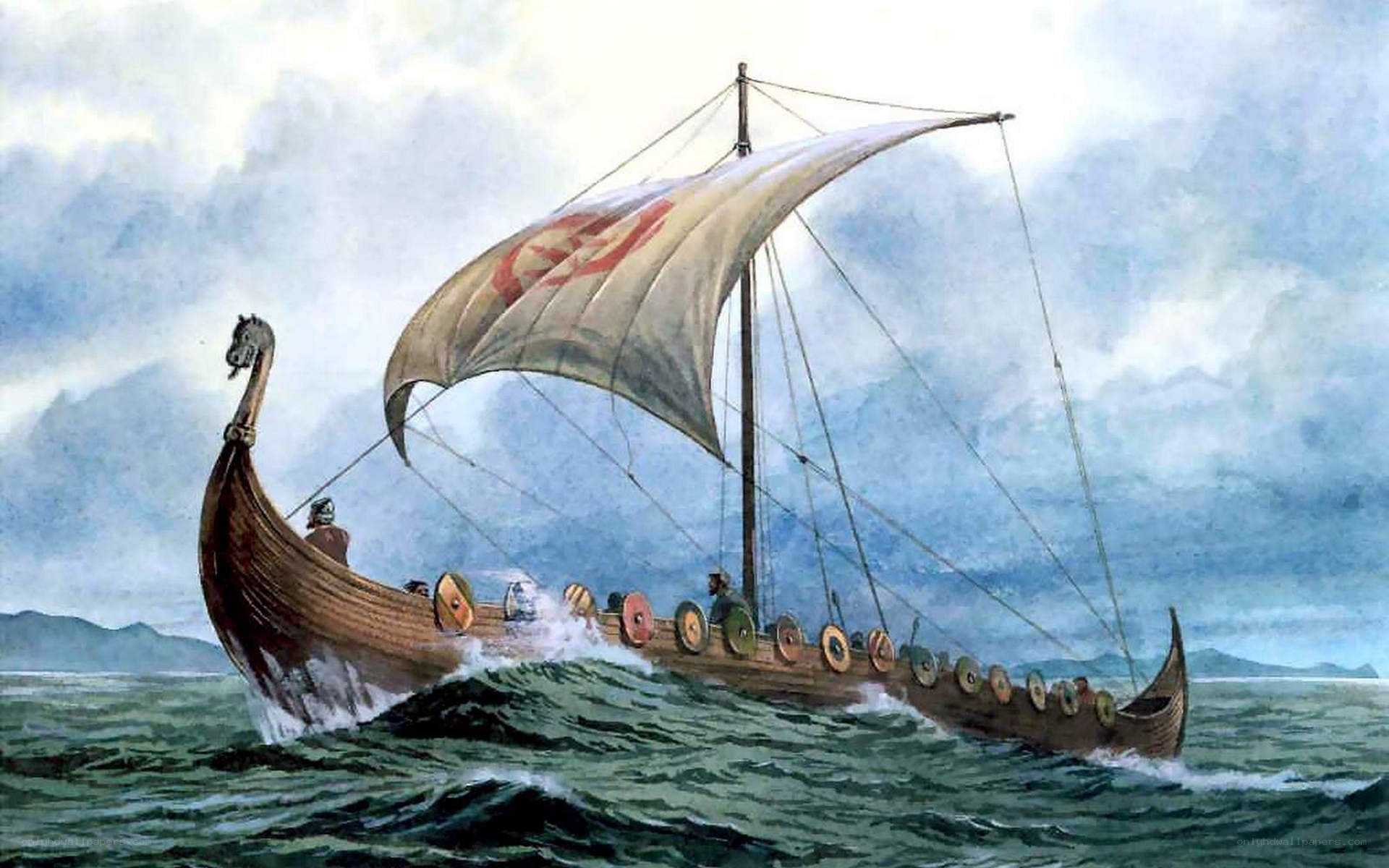 Viking longship at sea