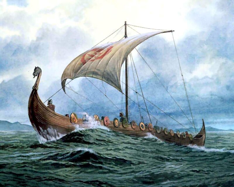 Viking Longship at Sea — Blue, Dramatic