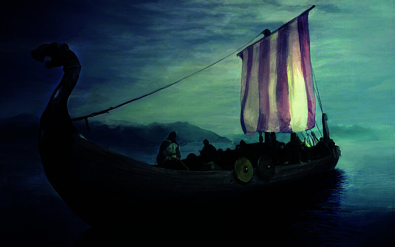 Viking Longship at Sea — Blue