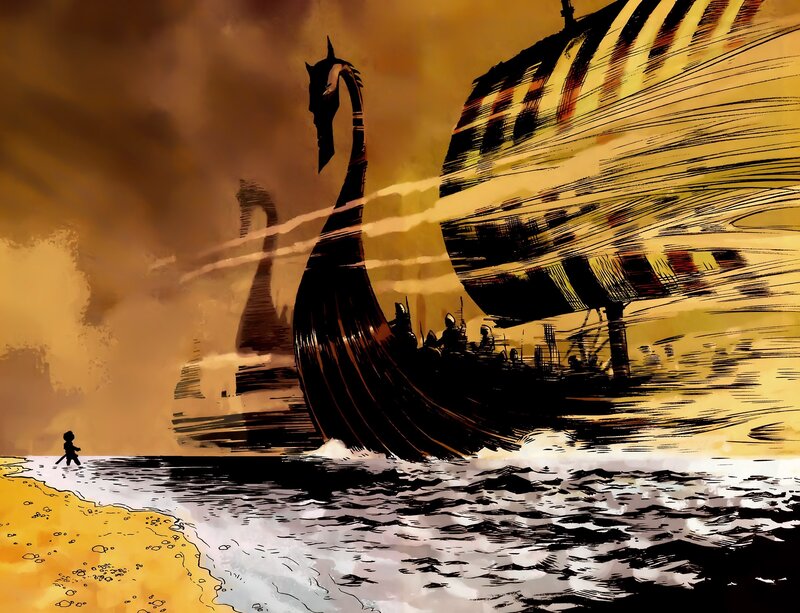 Viking Longship at Sea — Brown