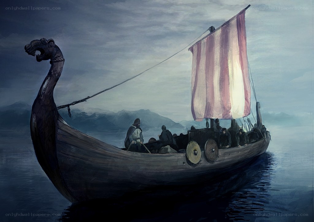 Viking longship at sea
