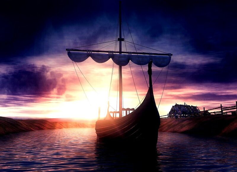 Viking Longship at Sunset