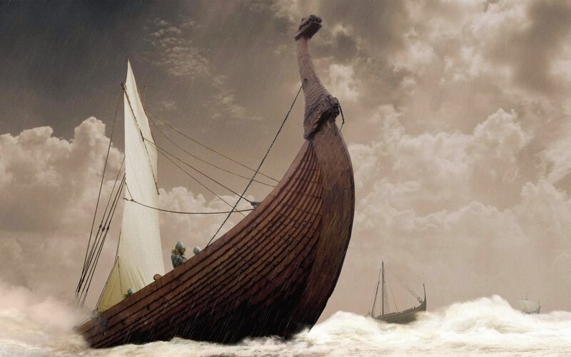 Viking Longship in Storm — Brown
