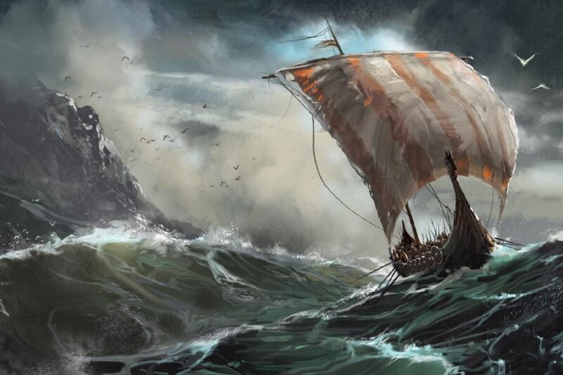 Viking Longship in Storm — Gray