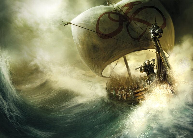 Viking Longship in Storm — Green