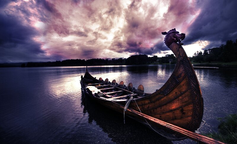 Viking Longship on Lake — Purple