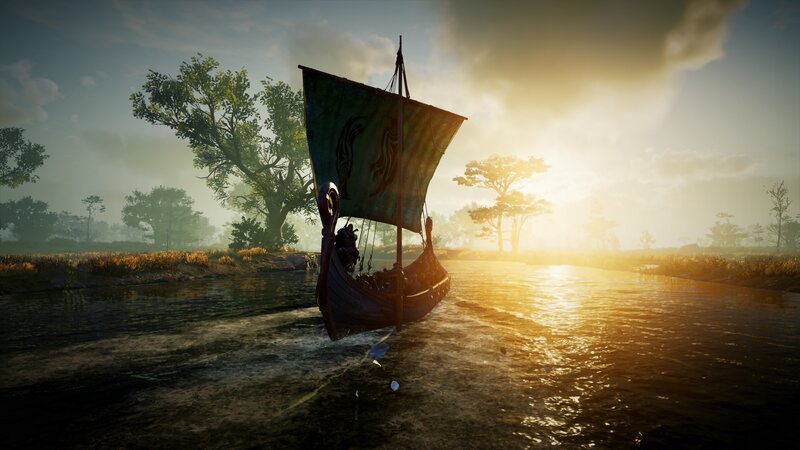 Viking Longship on River — Green