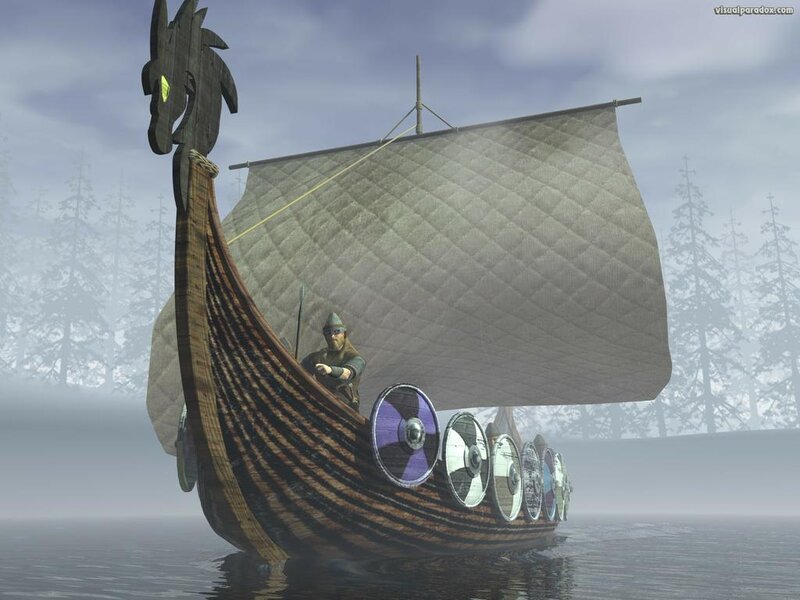 Viking Longship on Water — Gray