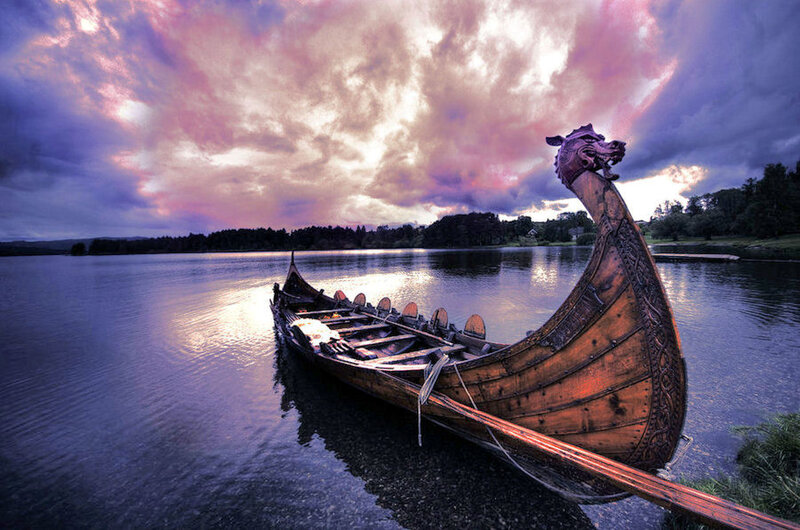 Viking Longship on Water — Purple