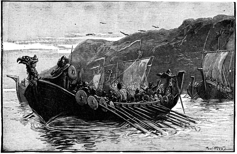 Viking Longships at Sea — Black