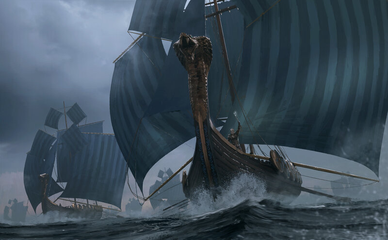 Viking Longships at Sea — Blue