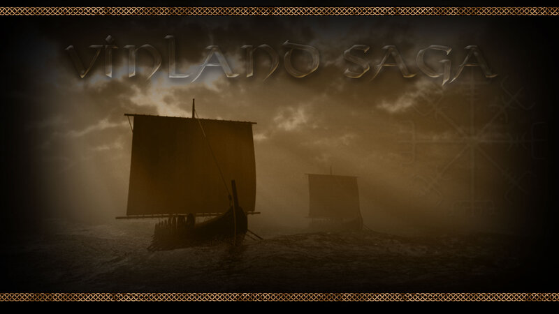 Viking Longships at Sea — Brown, Dramatic