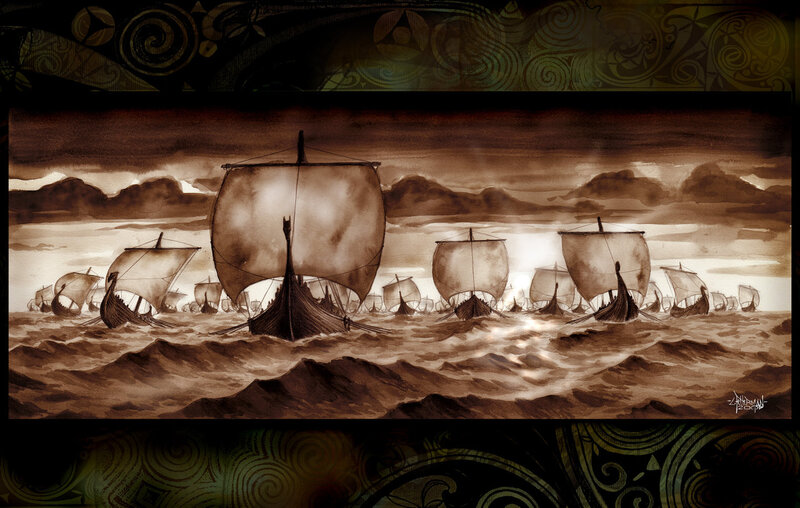 Viking Longships at Sea — Brown