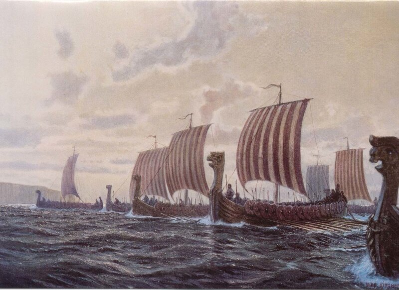 Viking Longships at Sea