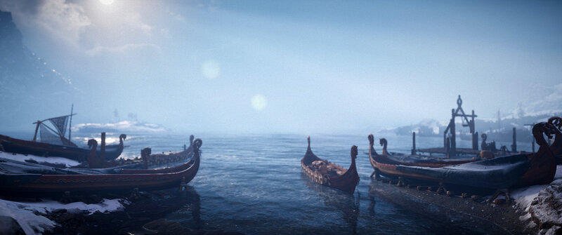 Viking Longships in Harbor