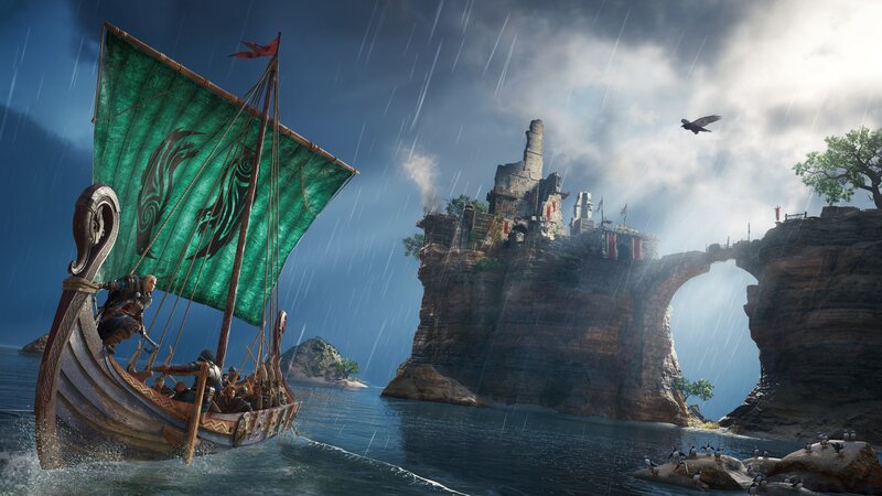 Viking Ship Approaching Island
