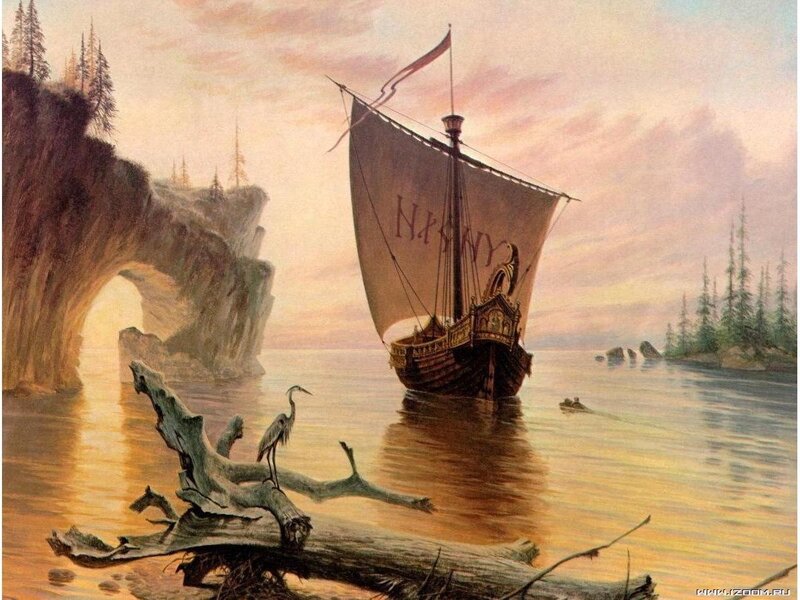 Viking ship at sunset