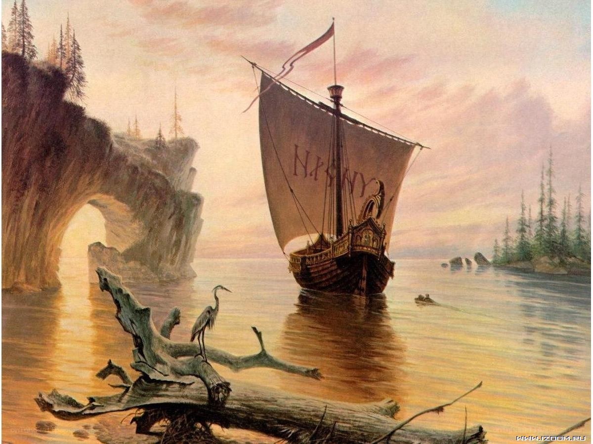 Viking ship at sunset