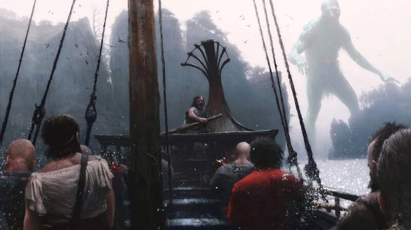 Viking ship encounters giant