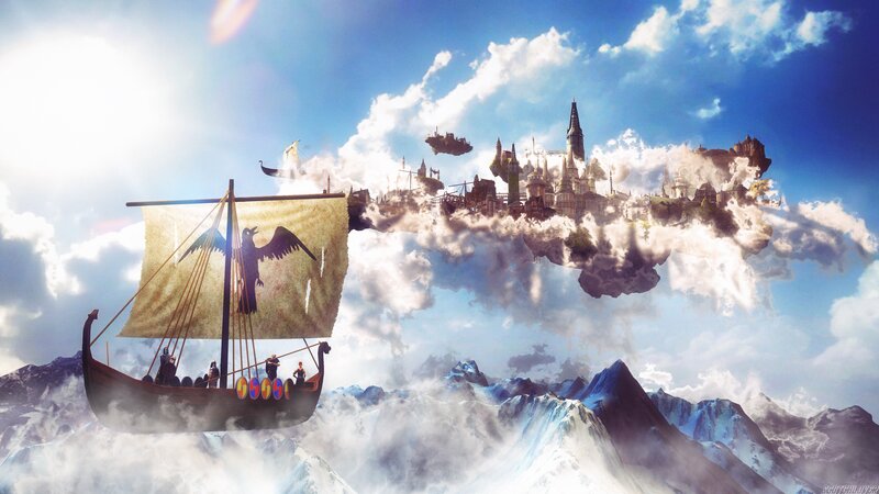 Viking Ship in Clouds