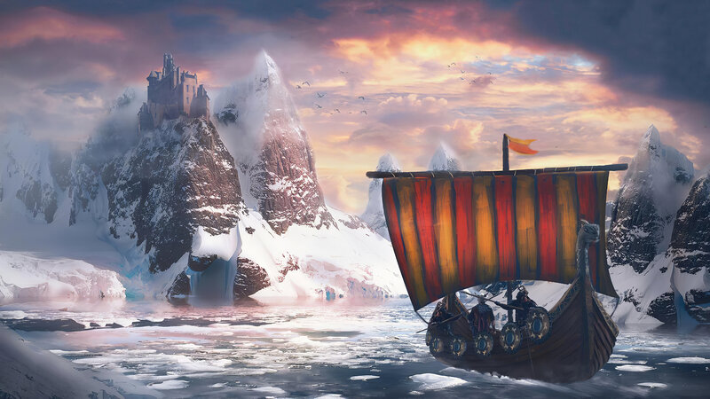 Viking Ship in Icy Waters