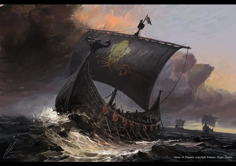Viking Ship in Storm — Black, Dramatic