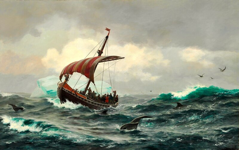 Viking Ship in Storm — Blue, Dramatic, Painting