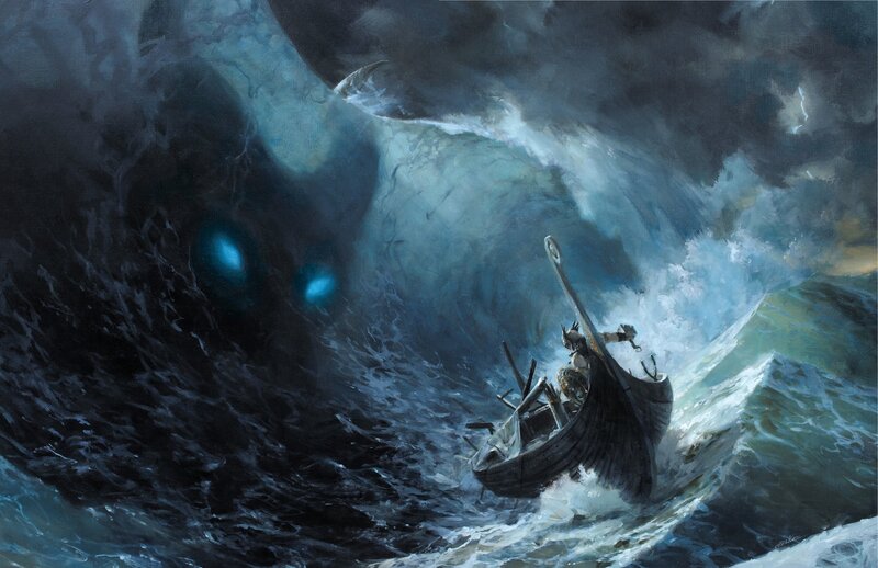 Viking Ship in Storm — Blue