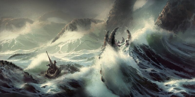 Viking Ship in Storm — Gray
