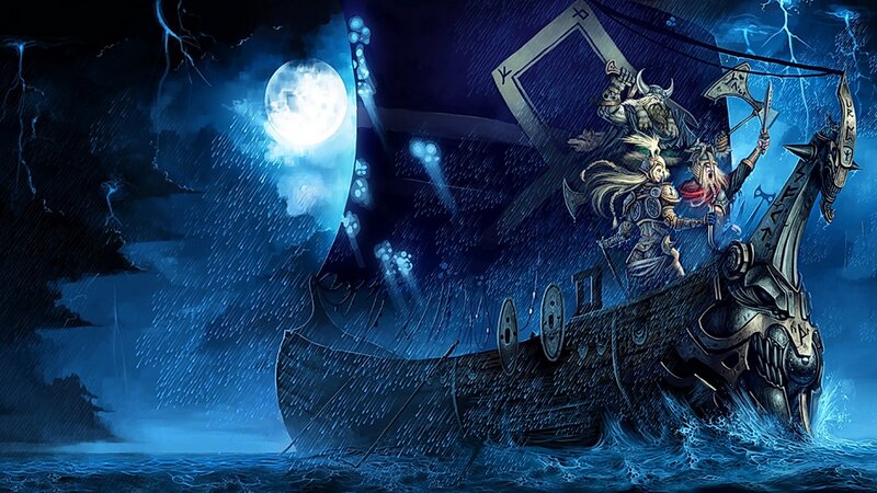 Viking ship in stormy sea