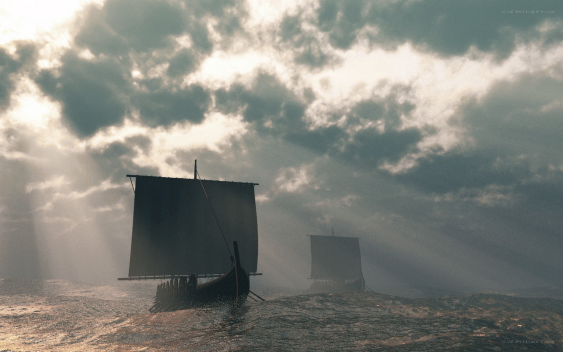 Viking ships at sea