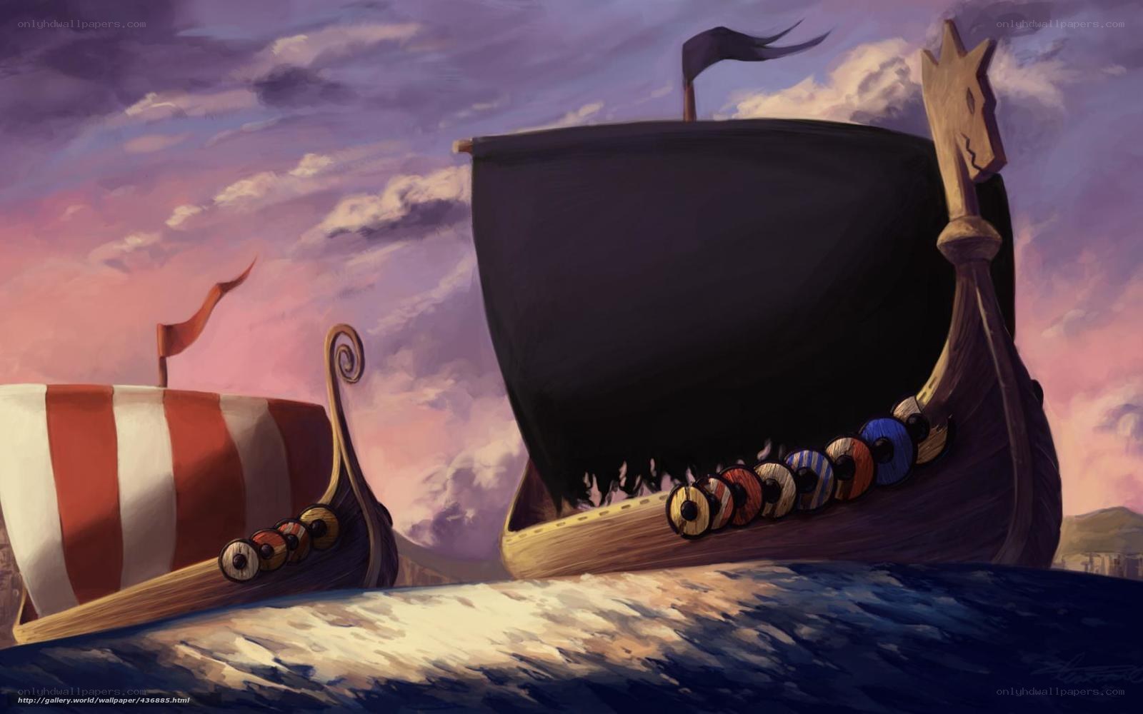 Viking ships at sunset