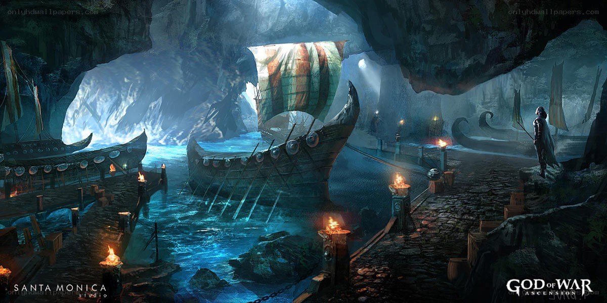 Viking ships in a cave