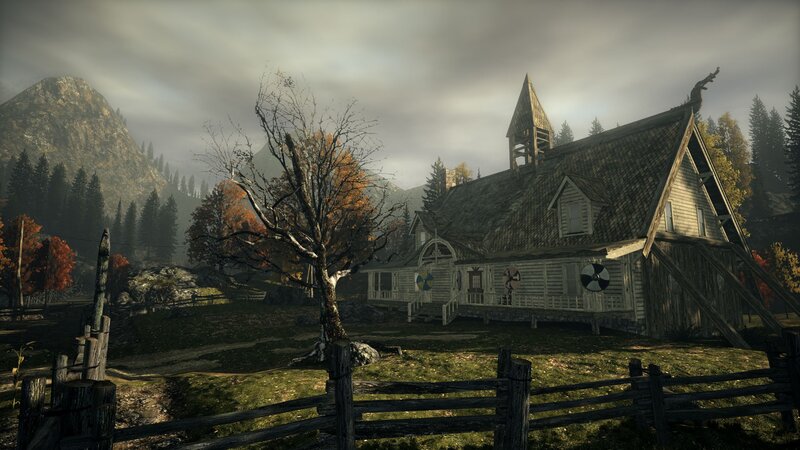 viking-style church in autumn