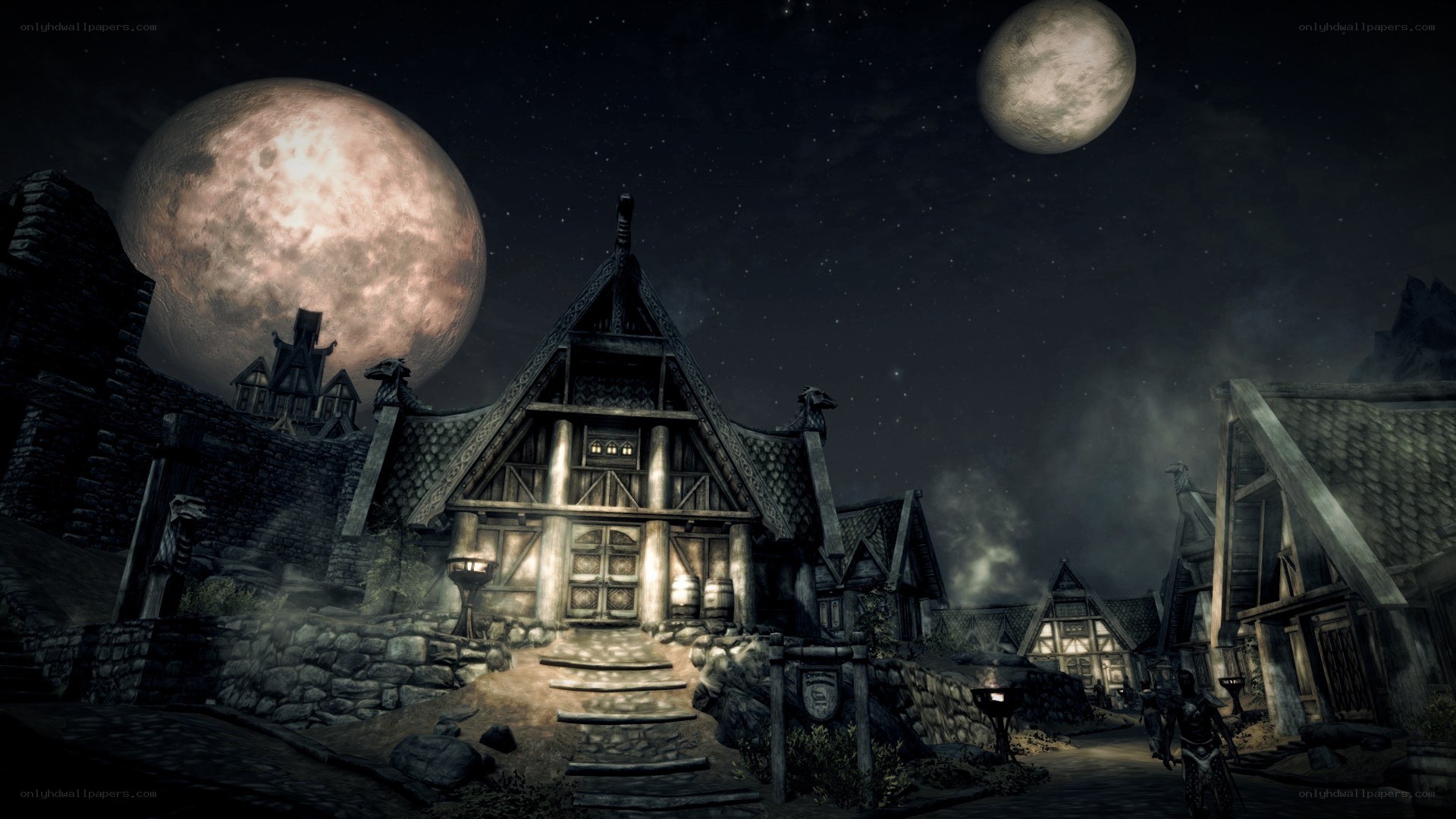 Viking village at night
