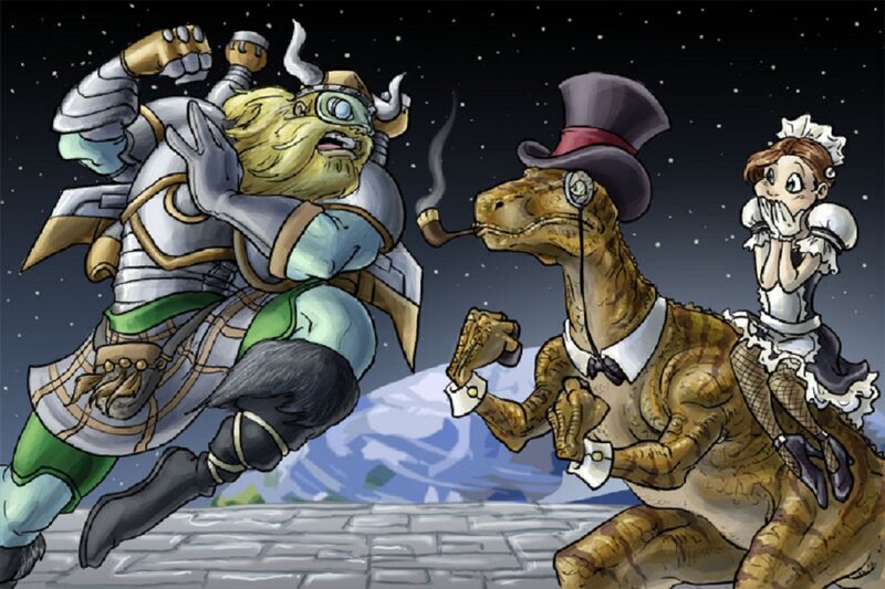 Viking vs dinosaur in space