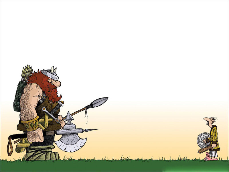 Viking vs. knight cartoon