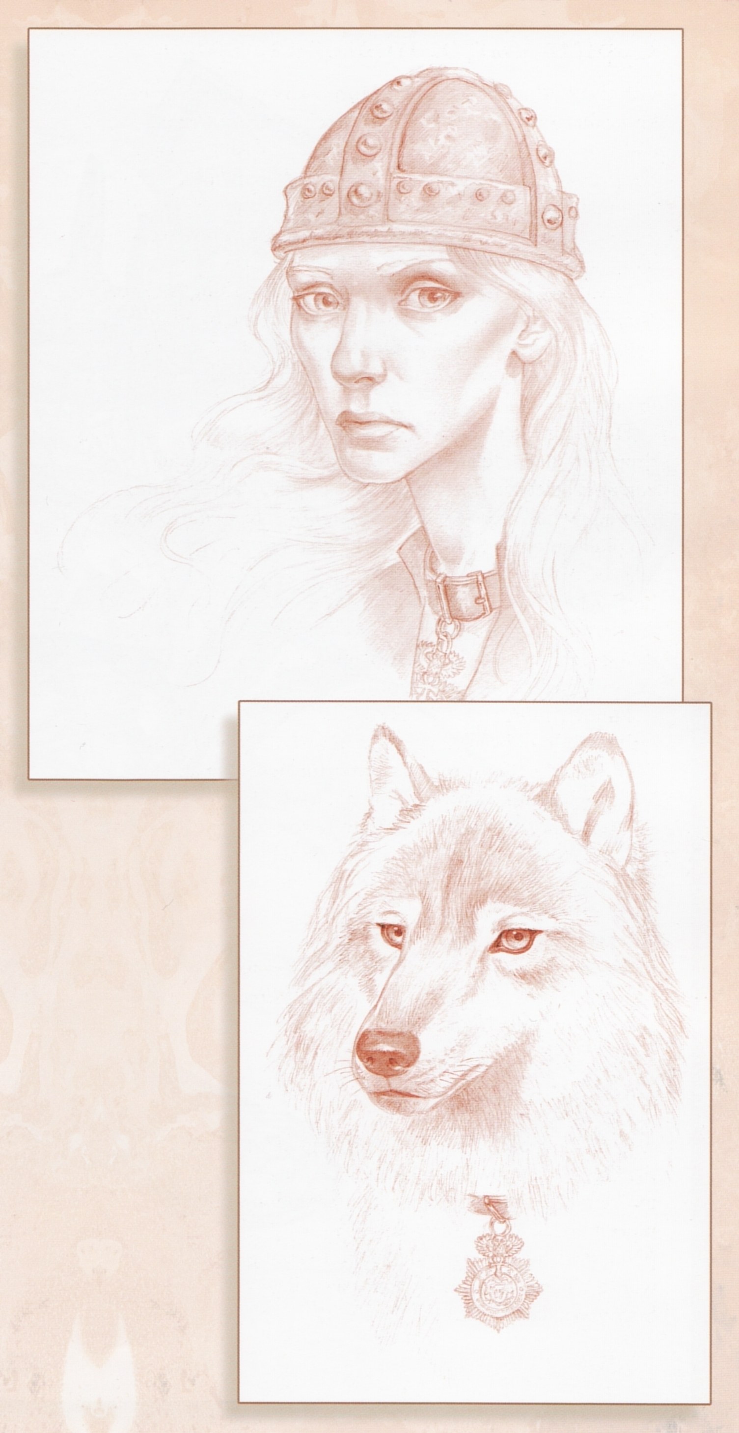 Viking warrior and wolf portrait
