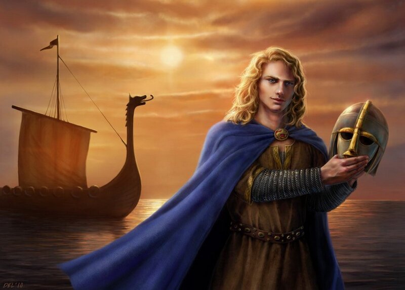 Viking warrior at sunset