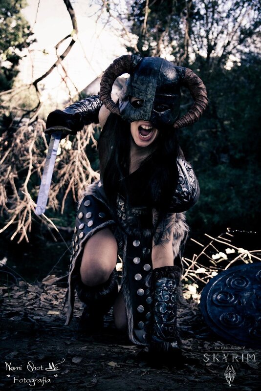 Viking warrior cosplayer in forest