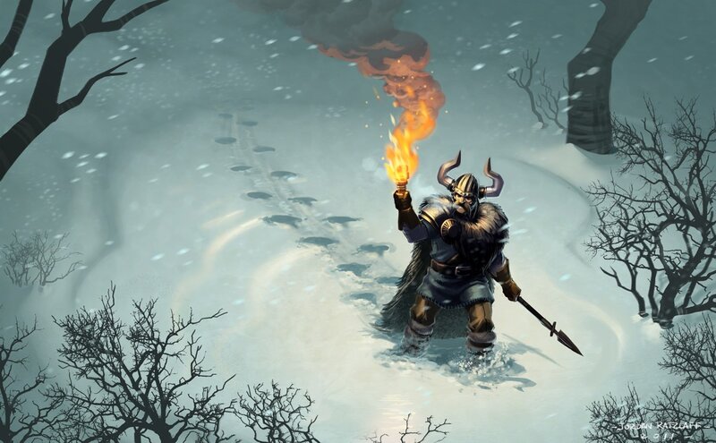 Viking warrior in snowy forest