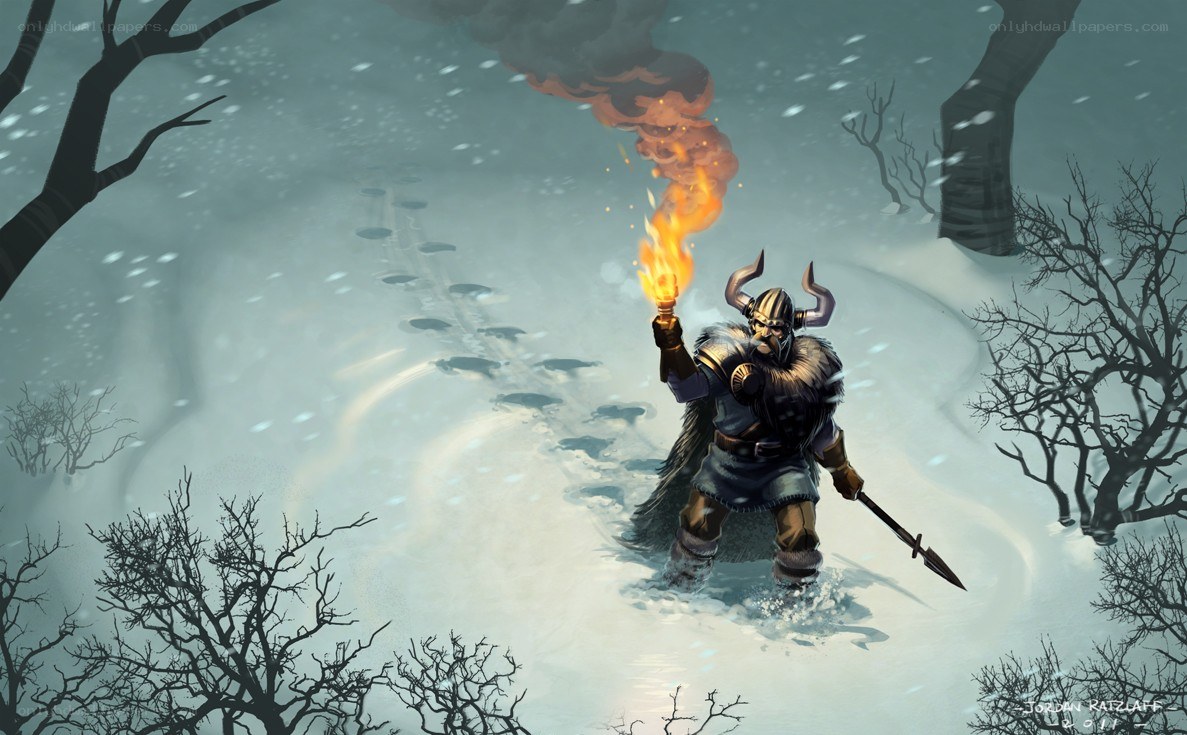Viking warrior in snowy forest