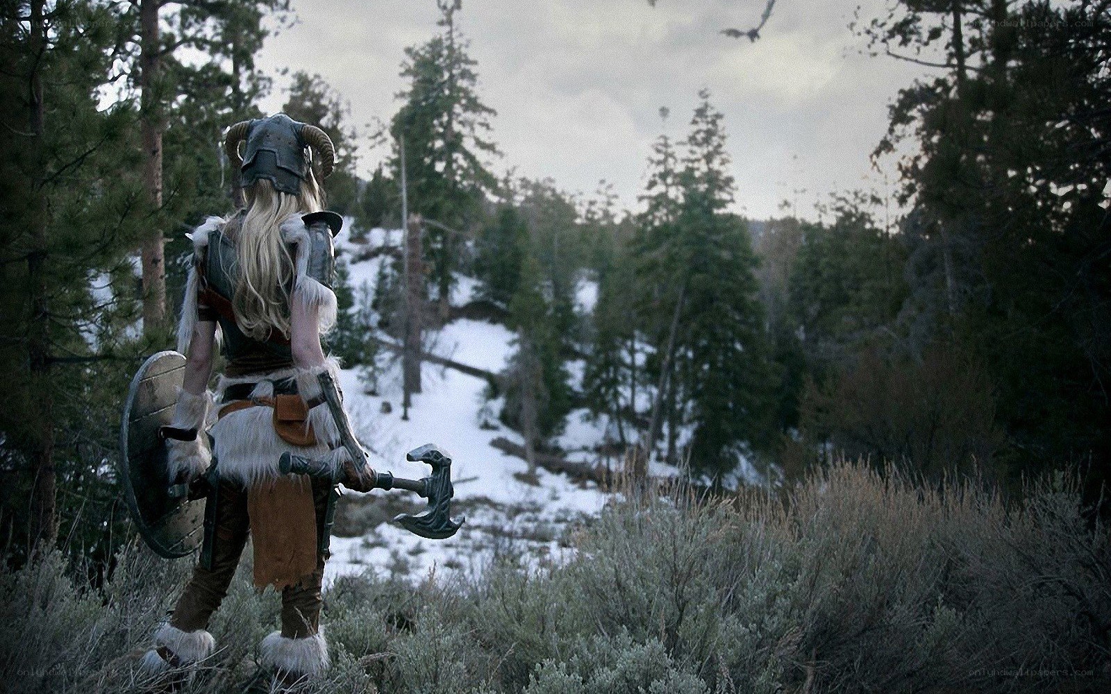 Viking warrior in snowy forest