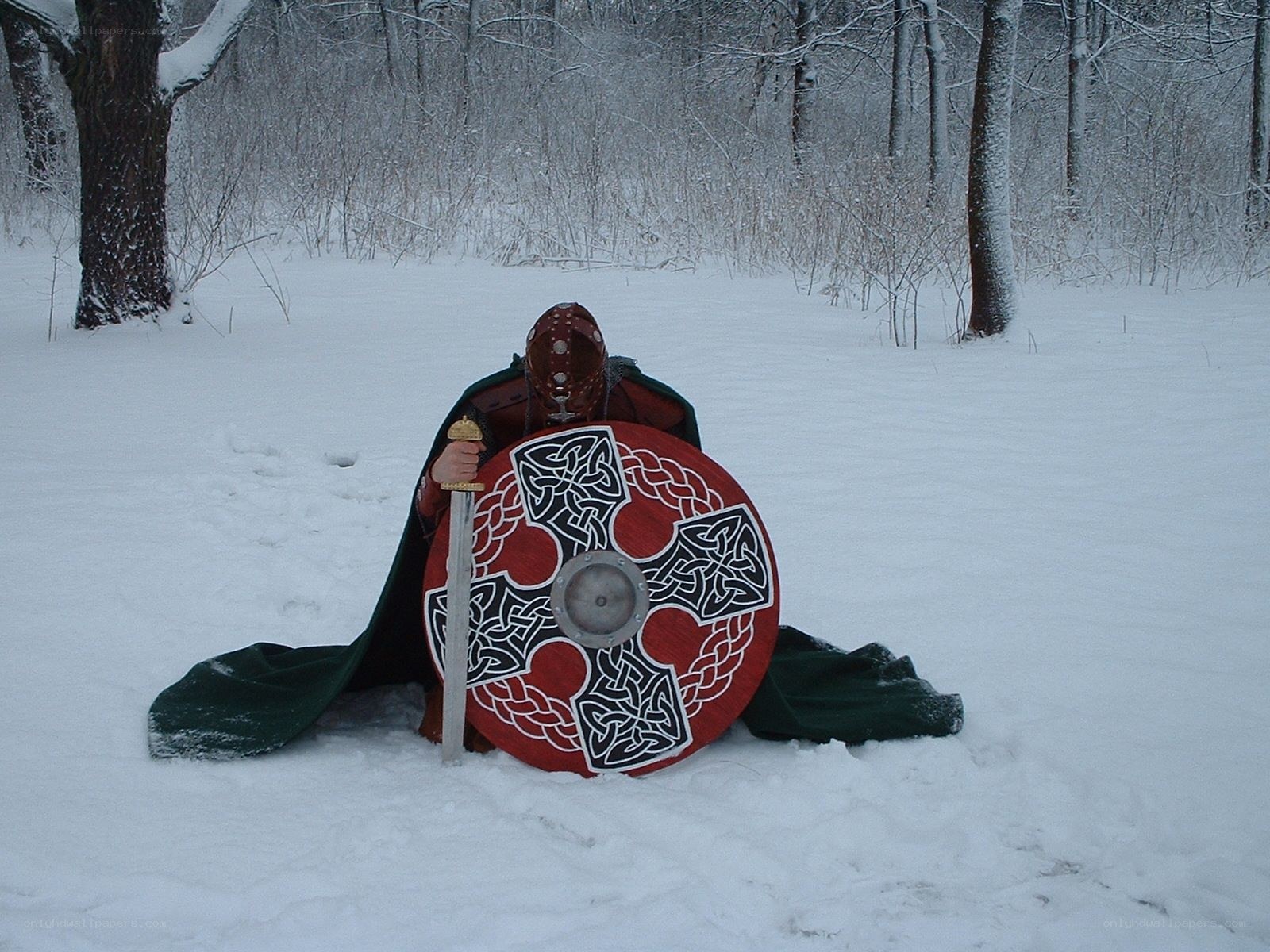 Viking warrior in snowy forest