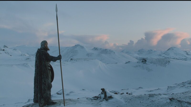 Viking warrior in snowy landscape